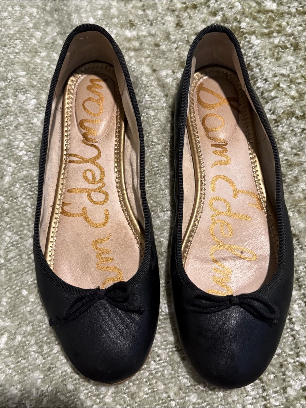 Sam Edelman Black Leather mBallet Flats with Bow Trim
